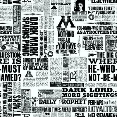 Harry Potter - Newsprint - 100% cotton print fabric - Black &amp; White