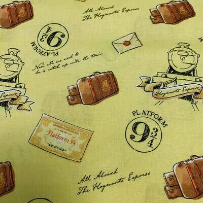 Harry Potter Soft Wash Train 100% cotton print fabric - Yellow