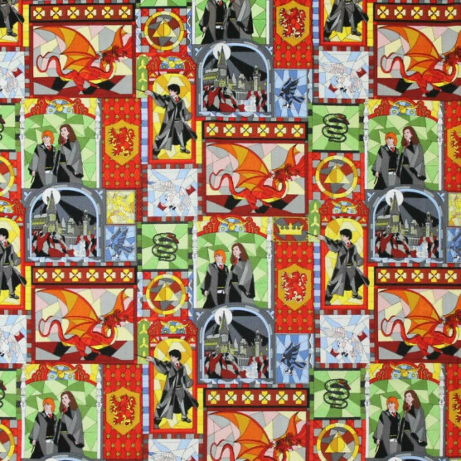Harry Potter - Stained Glass Windows - 100% cotton print fabric - Multi