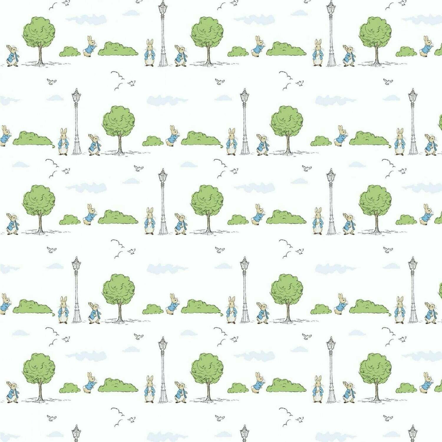 Peter Rabbit digital print fabric - London Park - White - 100% cotton