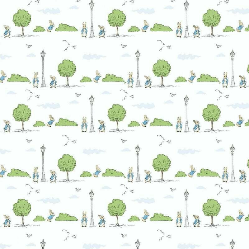 Peter Rabbit digital print fabric - London Park - White - 100% cotton