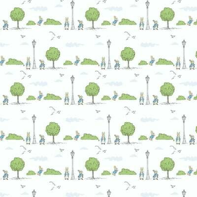 Peter Rabbit digital print fabric - London Park - White - 100% cotton