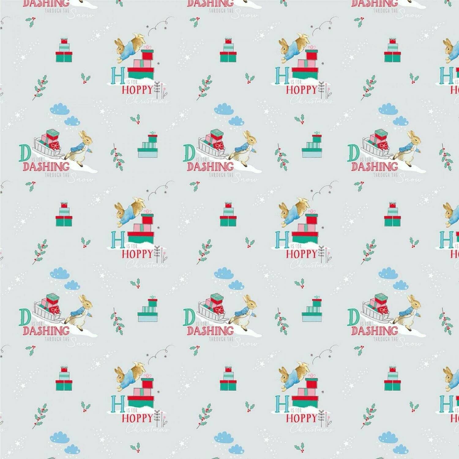 Peter Rabbit Christmas digital print fabric - Letters &amp; Words - Grey - 100% cotton