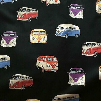 VWs on Tour - Black - 100% cotton print fabric