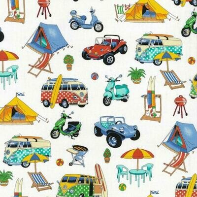 Getaway - Beachside - White - 100% cotton print fabric
