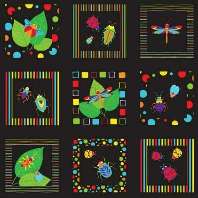 Bugs &amp; Critters - Squares - Black - 100% cotton print fabric