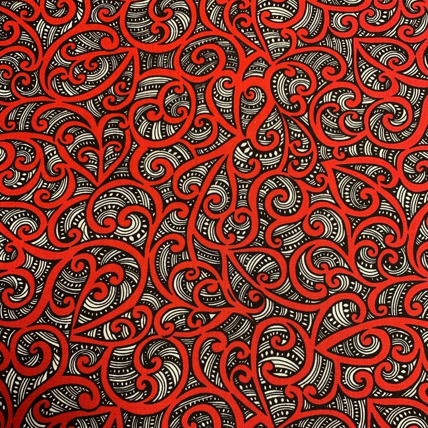 Te Koripi Wai O Maui - Red - 100% cotton print fabric
