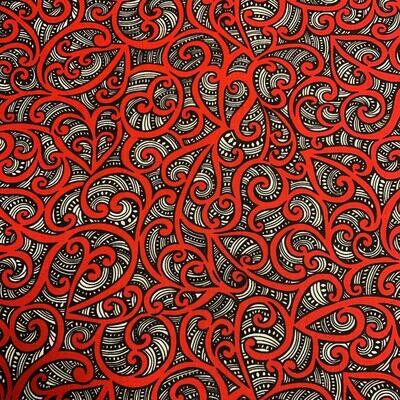Te Koripi Wai O Maui - Red - 100% cotton print fabric