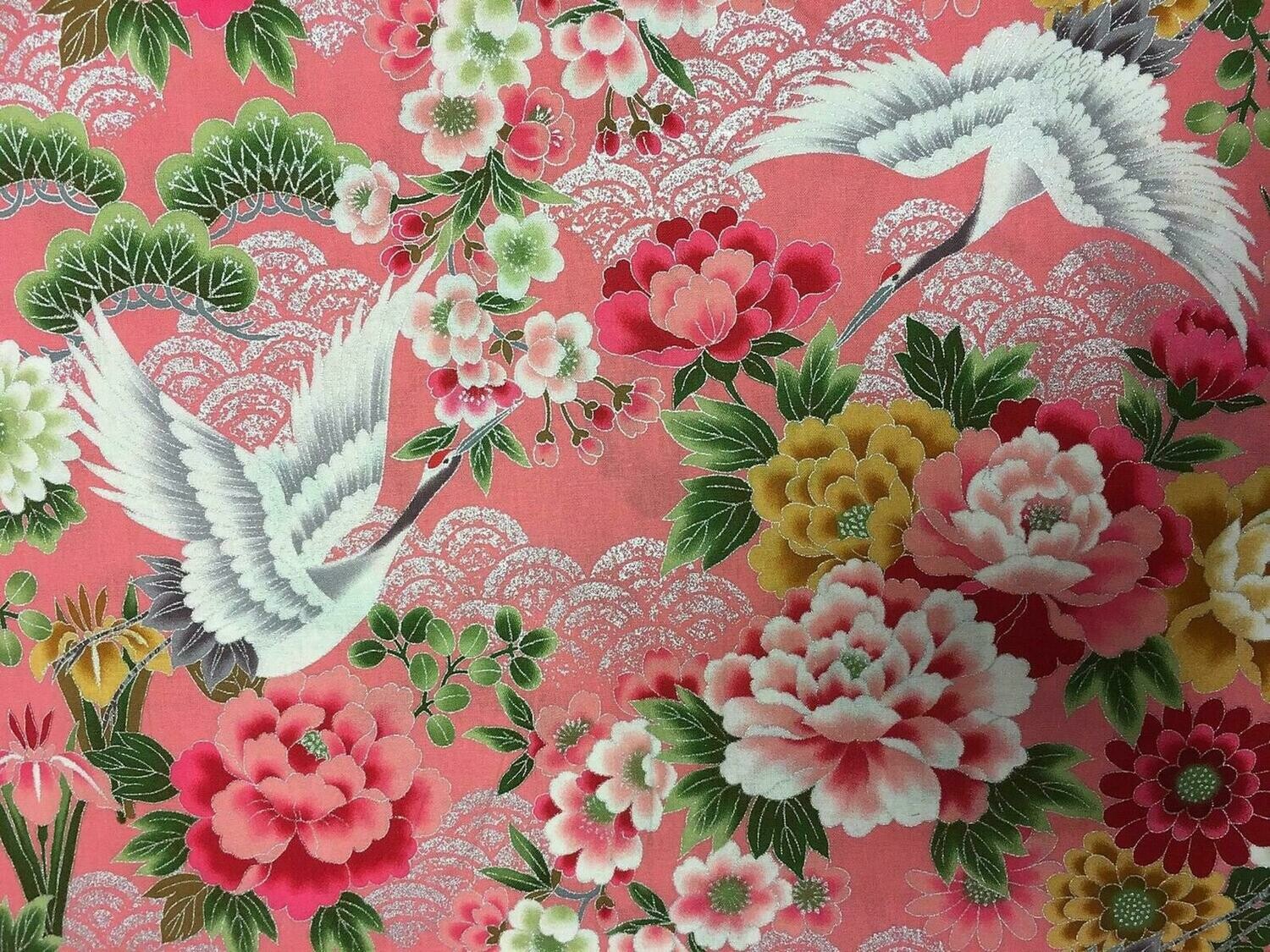 Kio - Pink - 100% cotton print Japanese metallic fabric
