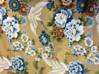 Kio - Gold - 100% cotton print Japanese metallic fabric
