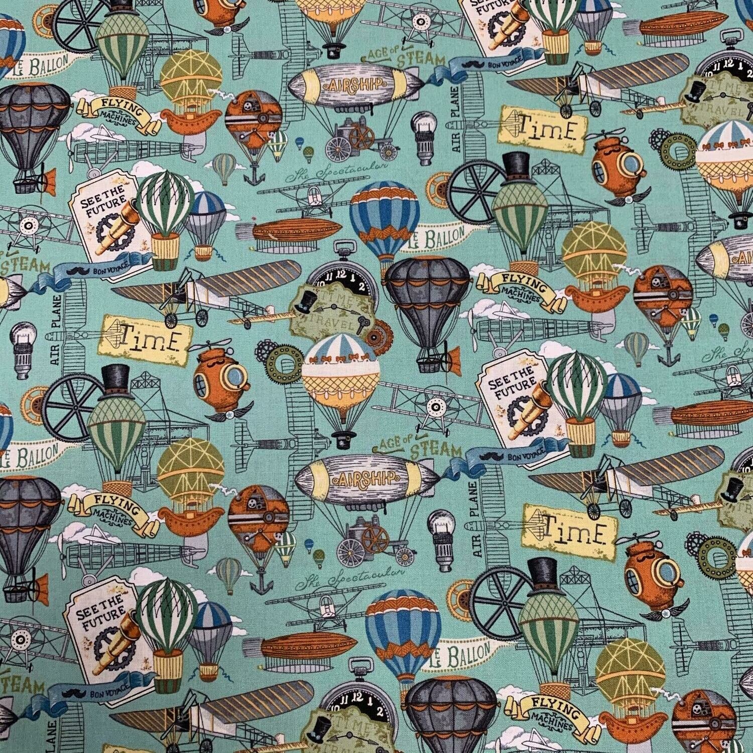 Victorian Vintage Flight - Blue (Steampunk) - 100% cotton print fabric