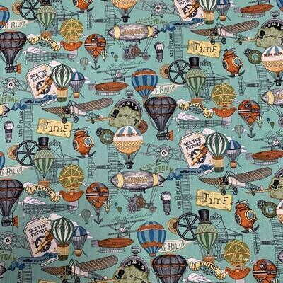 Victorian Vintage Flight - Blue (Steampunk) - 100% cotton print fabric