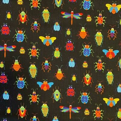 Bugs &amp; Critters - Black - 100% cotton print fabric
