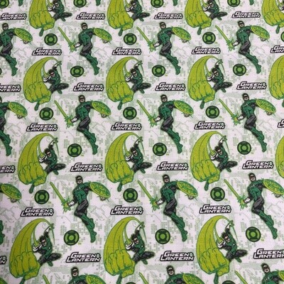 Green Lantern - 100% Premium cotton print fabric - White