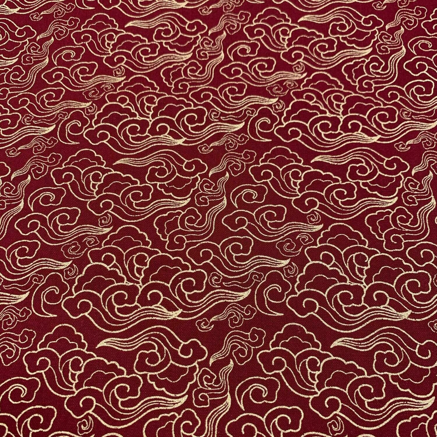 Wave - Wine - 100% cotton, metallic fabric