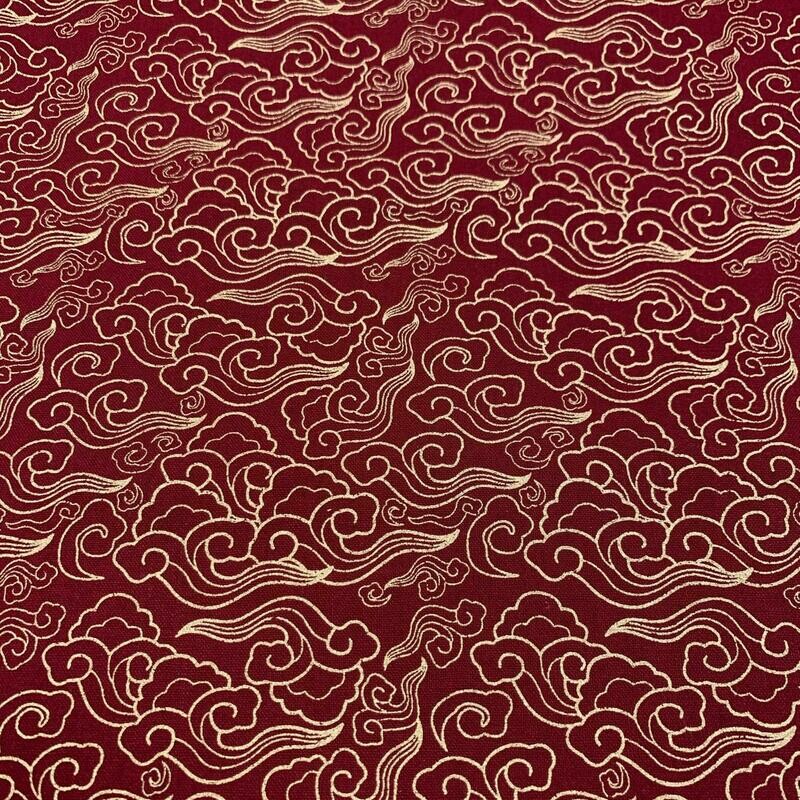 Wave - Wine - 100% cotton, metallic fabric