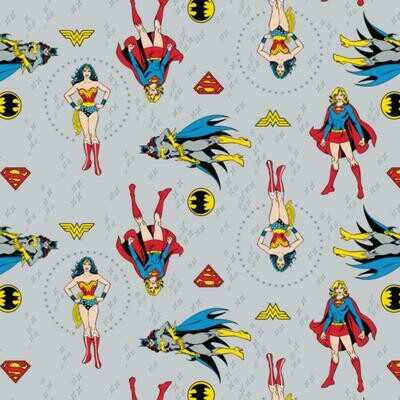 Girl Power Comics - Grey - 100% cotton print fabric