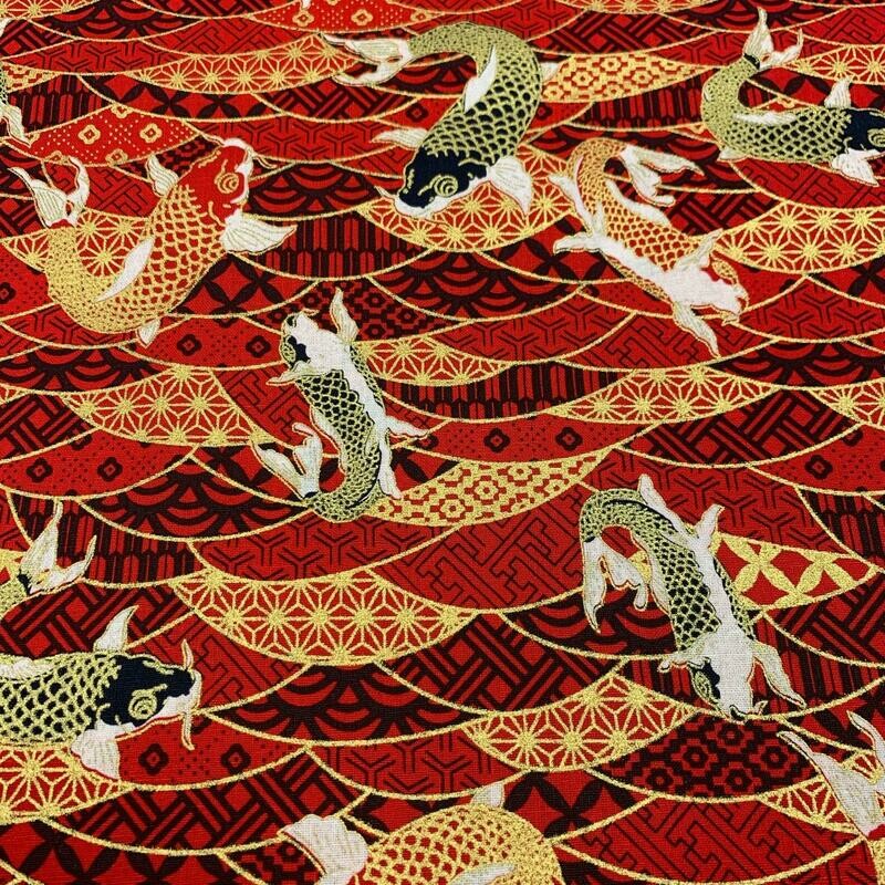 Carp - Red - 100% cotton, metallic fabric