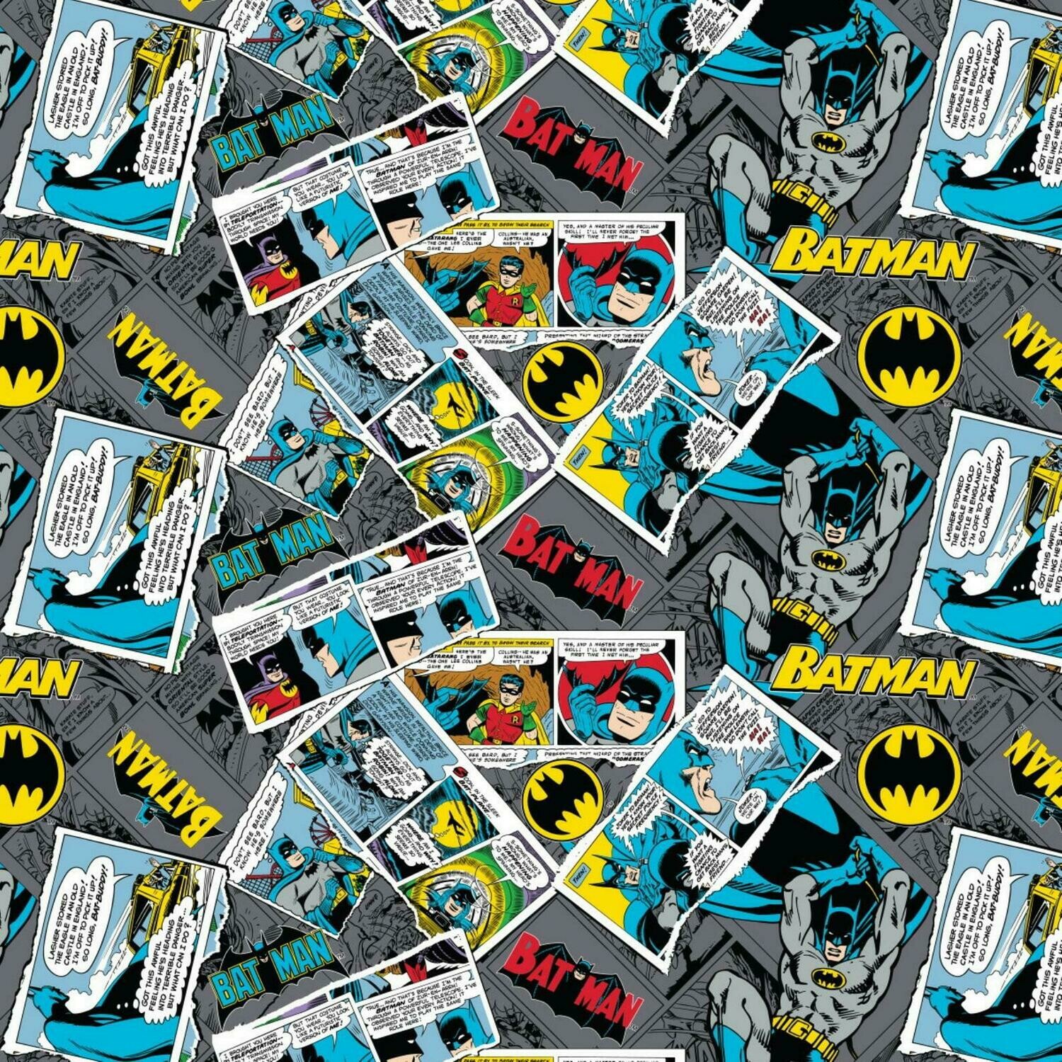 Batman Collage - Grey - 100% cotton print fabric