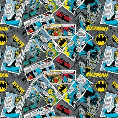 Batman Collage - Grey - 100% cotton print fabric