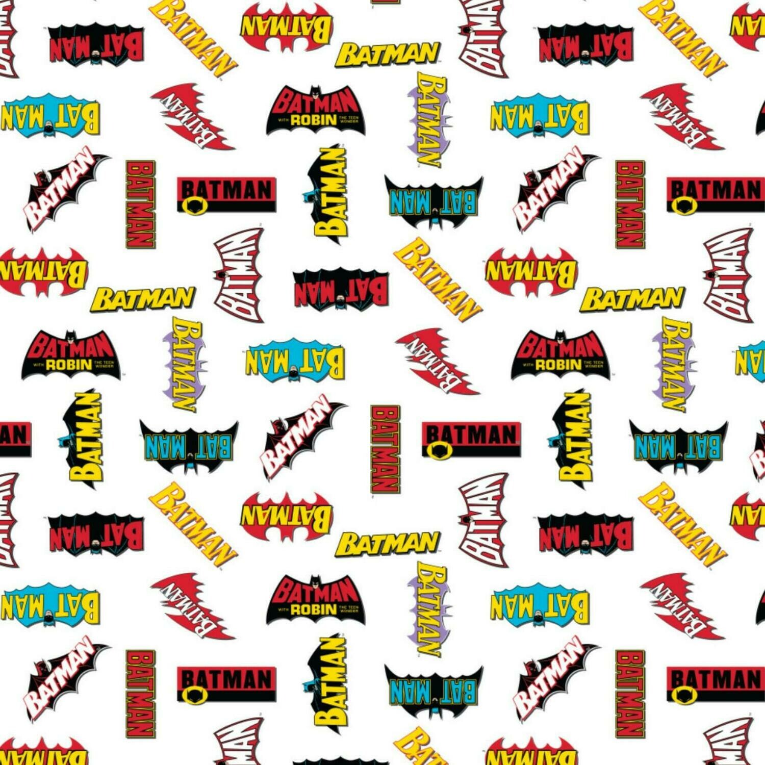 Batman Logo History - White - 100% cotton print fabric