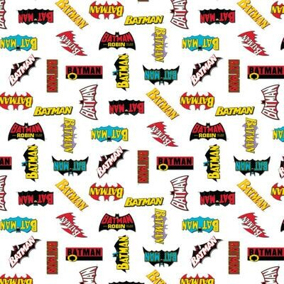 Batman Logo History - White - 100% cotton print fabric