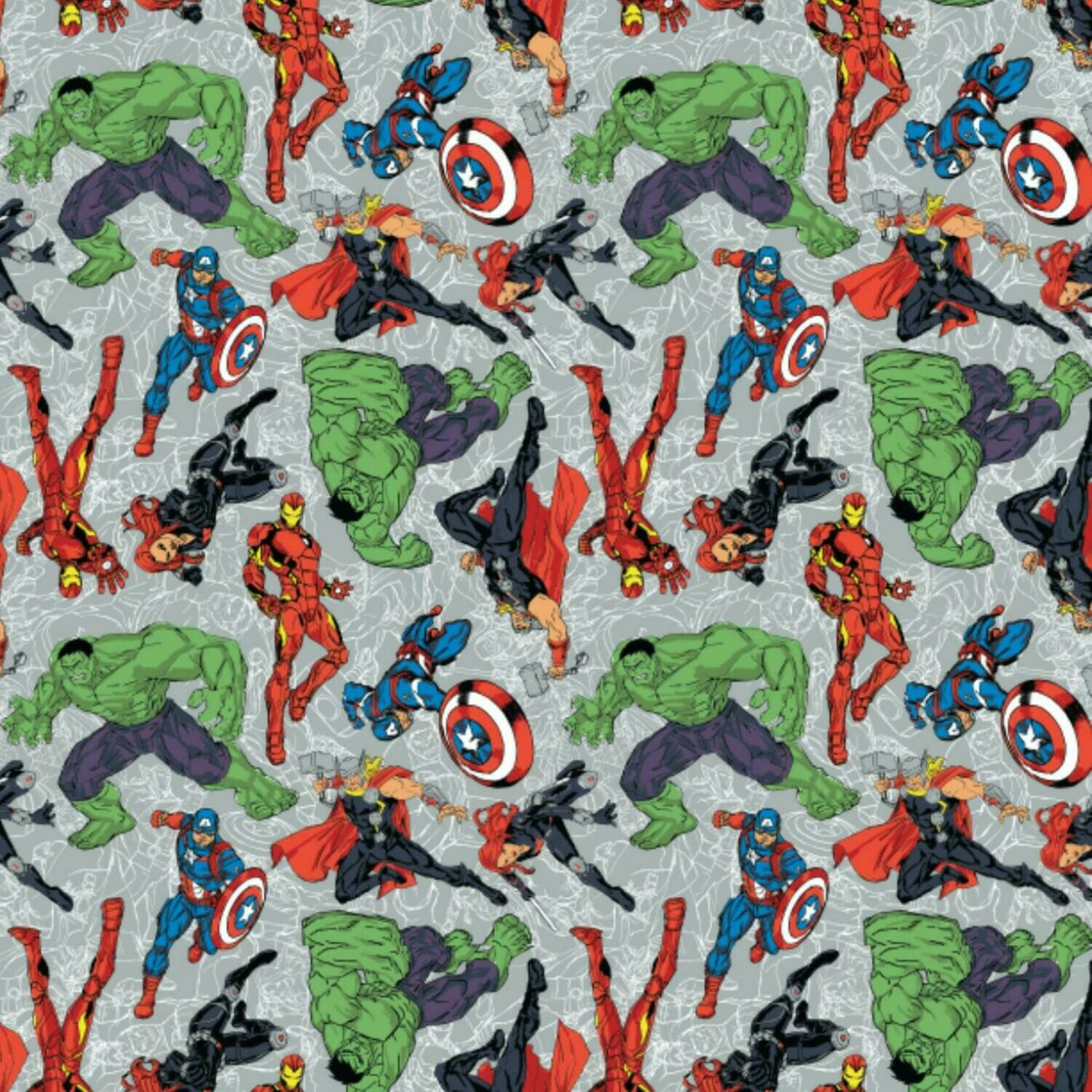 Cartoon Heroes on Line Art - Grey - 100% cotton print fabric