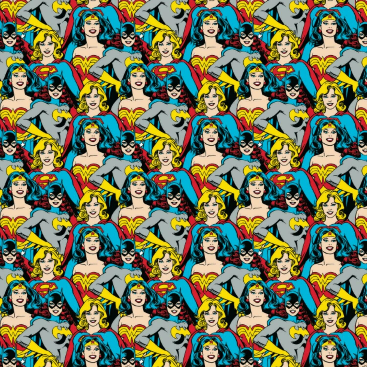 DC Heroines Stacked - Multi - 100% cotton print fabric