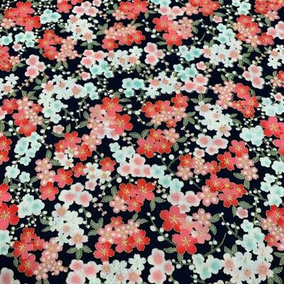 Small Floral - Navy - 100% cotton, metallic fabric