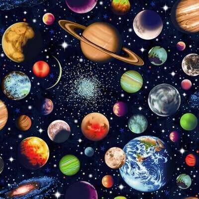 Solar System - Scattered - Black - 100% cotton print fabric
