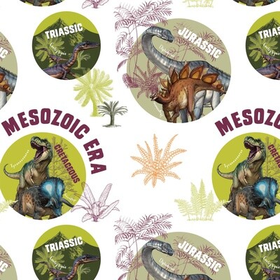 Natural History Museum - Dinosaur Eras - White - 100% cotton print fabric