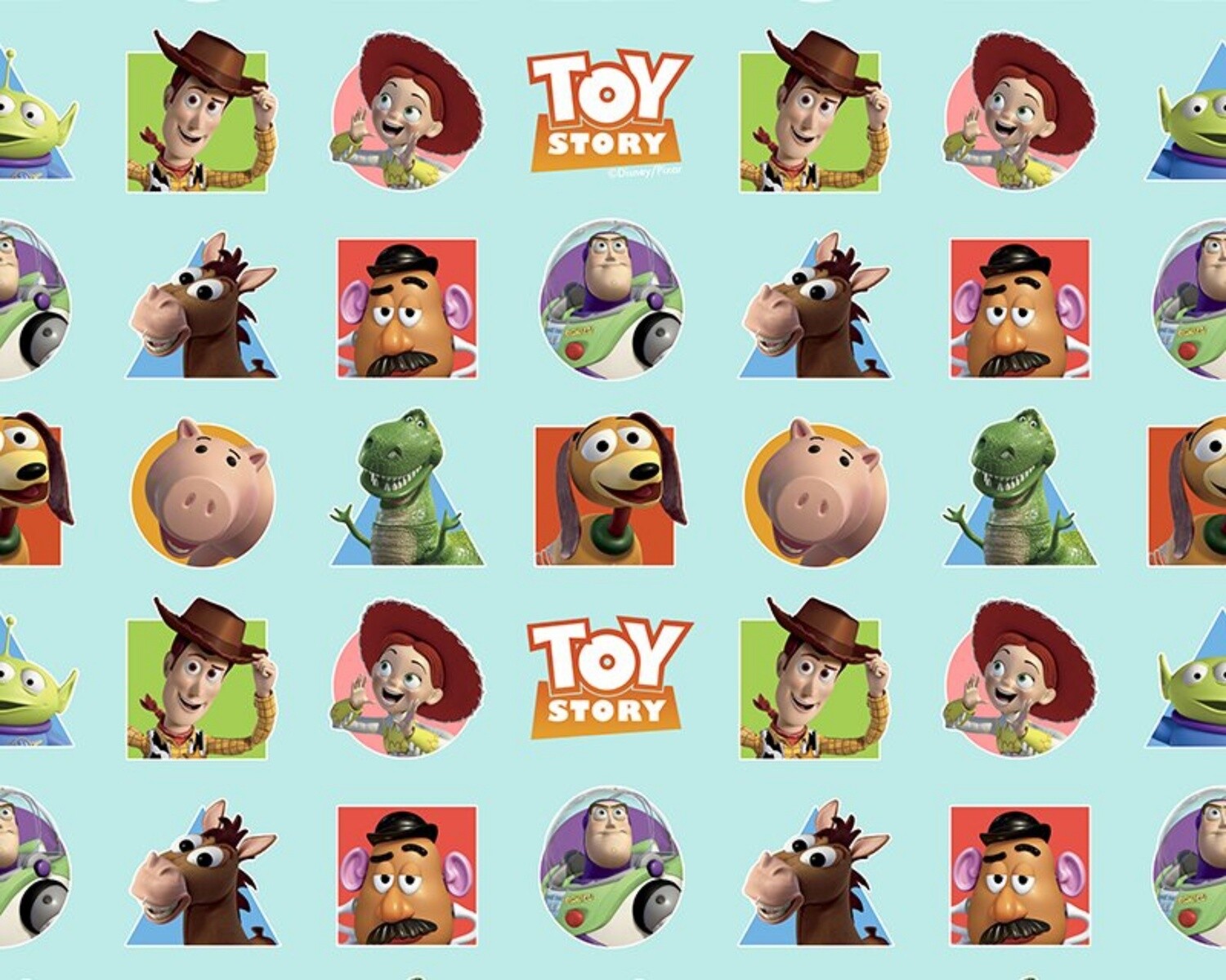 Disney Toy Story Patches - Turquoise  - 100% cotton digital print fabric