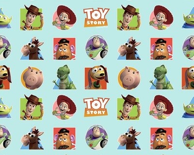 Disney Toy Story Patches - Turquoise  - 100% cotton digital print fabric