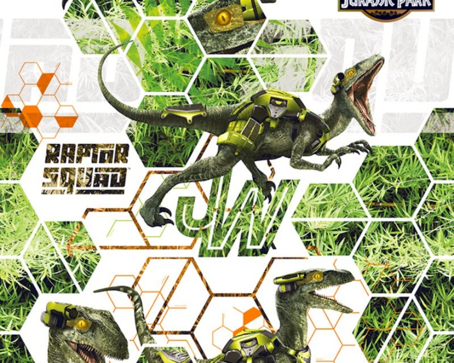Jurassic World Raptor Squad - White - 100% cotton digital print fabric