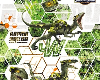 Jurassic World Raptor Squad - White - 100% cotton digital print fabric