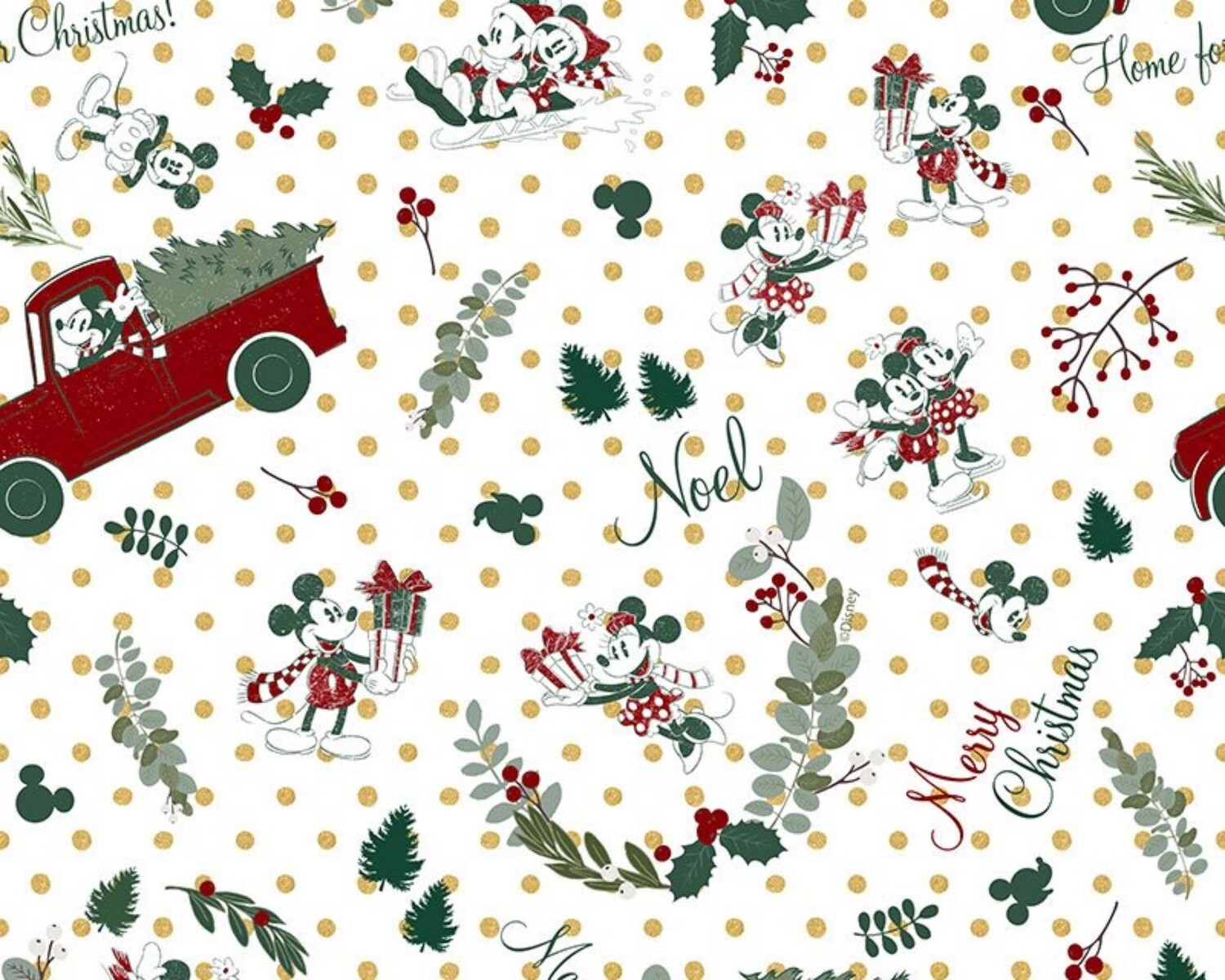 Disney Christmas - Mickey &amp; Minnie - White - 100% cotton digital print fabric