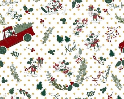 Disney Christmas - Mickey &amp; Minnie - White - 100% cotton digital print fabric