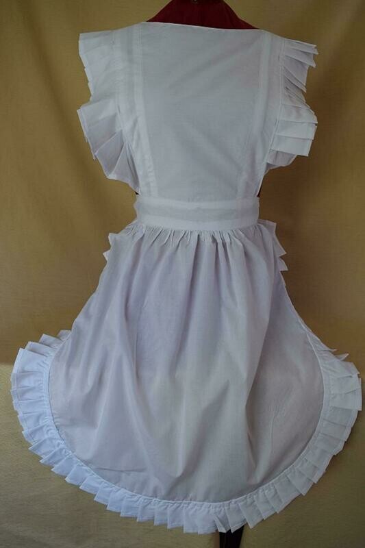 Retro Vintage Victorian Style Full Apron (High Neck) - White