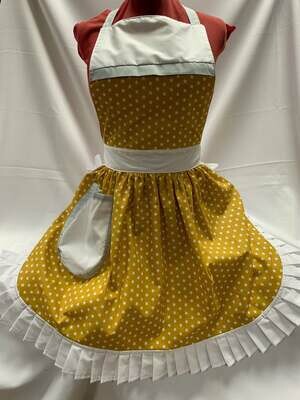 Retro Vintage 50&#39;s Style Full Apron - Mustard / Gold with White Stars and White Trim