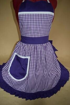 Retro Vintage 50&#39;s Style Full Apron - Purple &amp; White