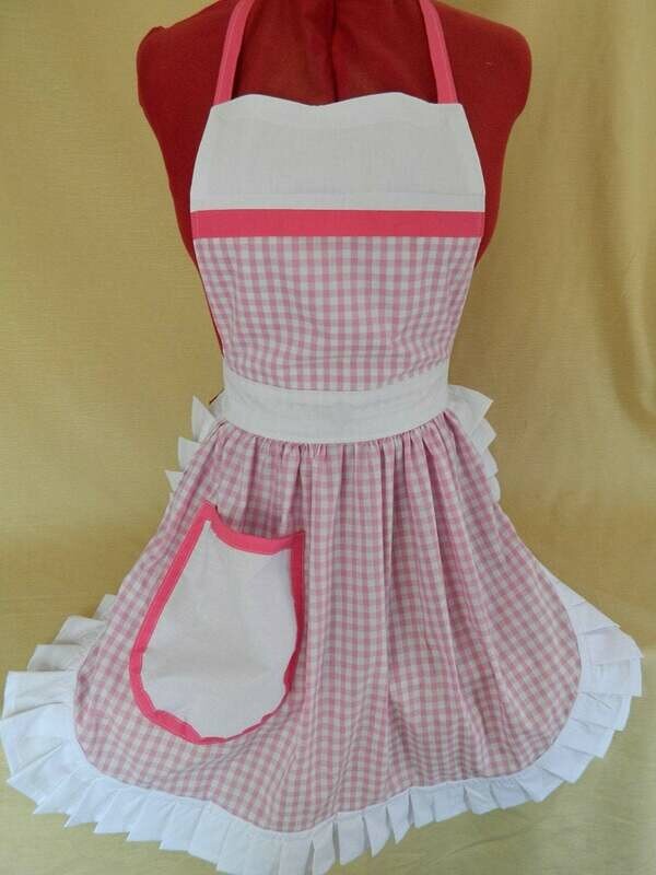 Retro Vintage 50&#39;s Style Full Apron - Pink &amp; White