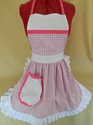 Retro Vintage 50&#39;s Style Full Apron - Pink &amp; White