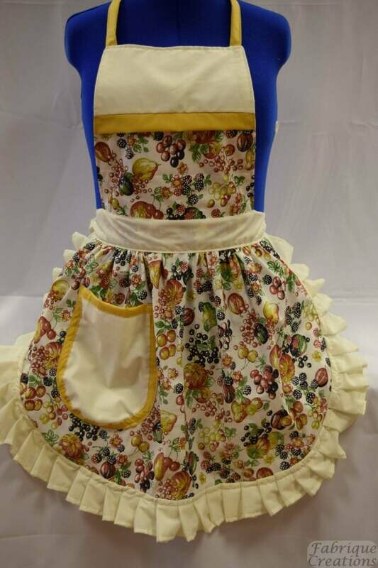 Retro Vintage 50&#39;s Style Full Apron - Summer Fruits on Cream