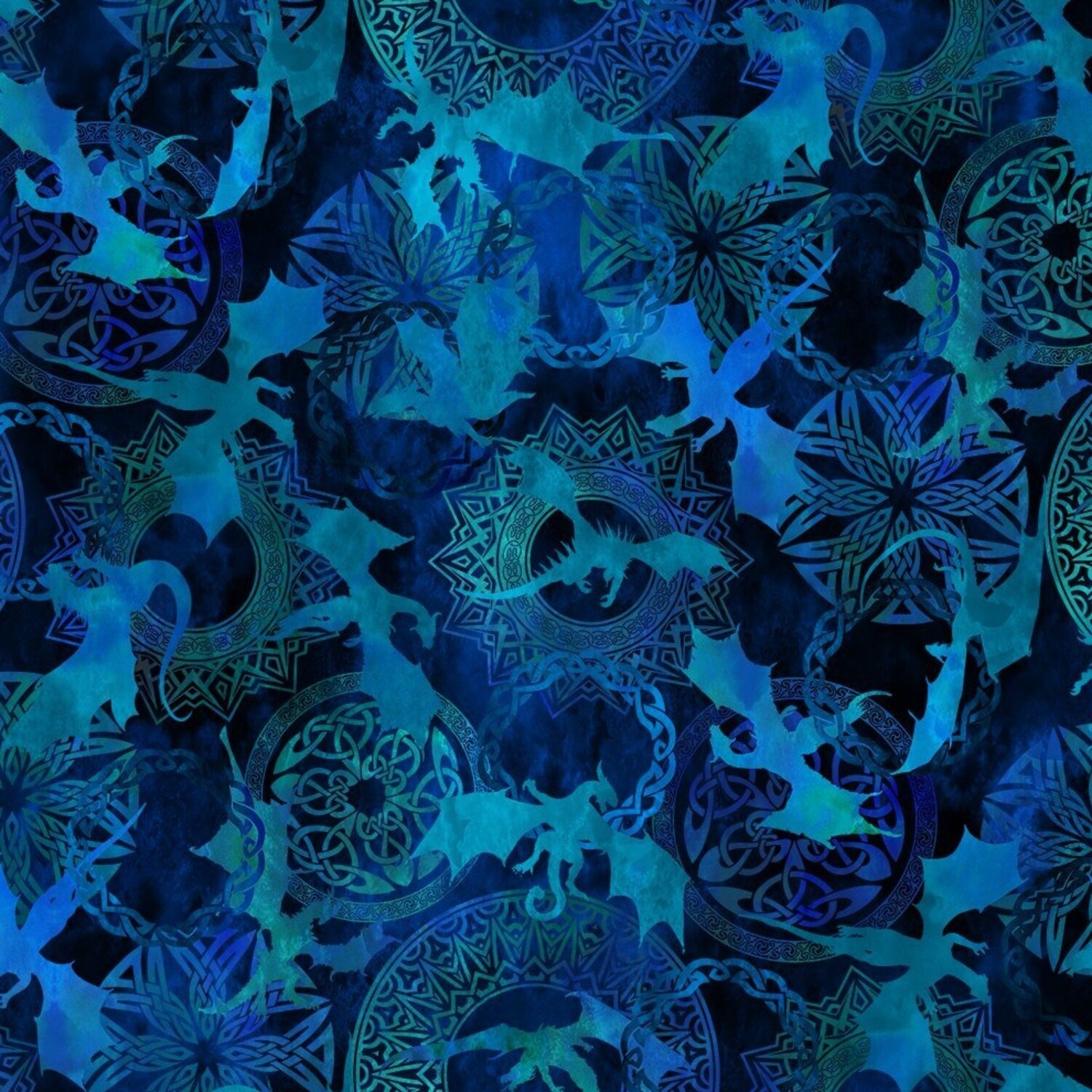 Flying Dragons Blue Fury by Jason Yenter - 100% cotton print fabric