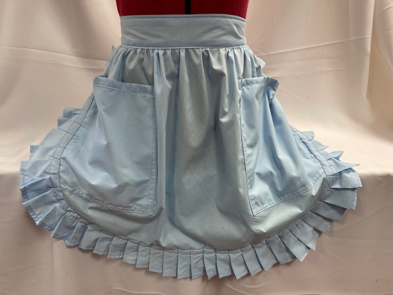 Retro Vintage 50&#39;s Style Half Apron with 2 Pockets - Pale Blue