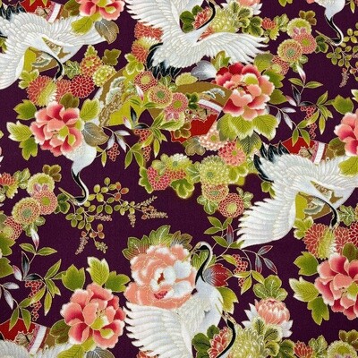 Tokiwa - Purple - 100% cotton print Japanese metallic fabric
