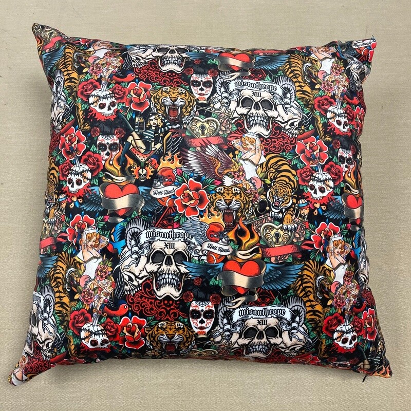 Large Cushion Cover with Vintage Tattoos - Velvet