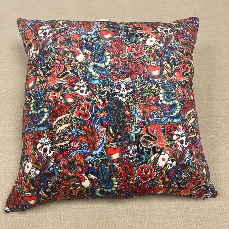 Large Cushion Cover with Vintage Tattoos - Velvet