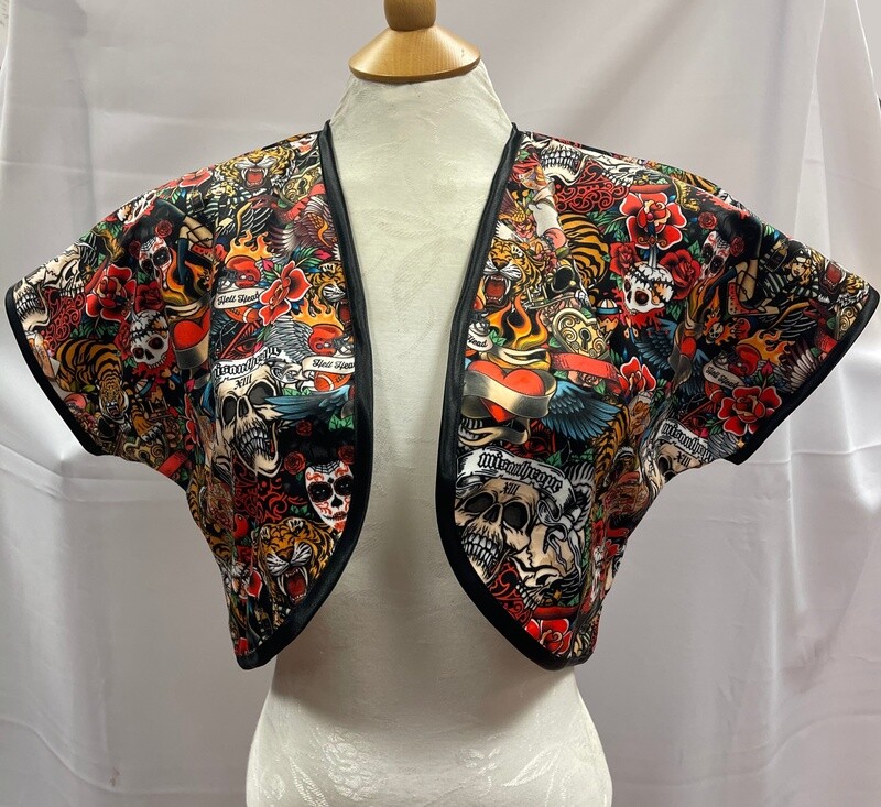 Bolero - Black with Vintage Tattoos - Velvet