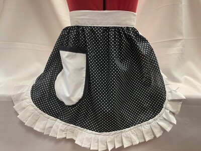 Retro Vintage 50&#39;s Style Half Apron - Navy &amp; White Polka Dot with White Trim